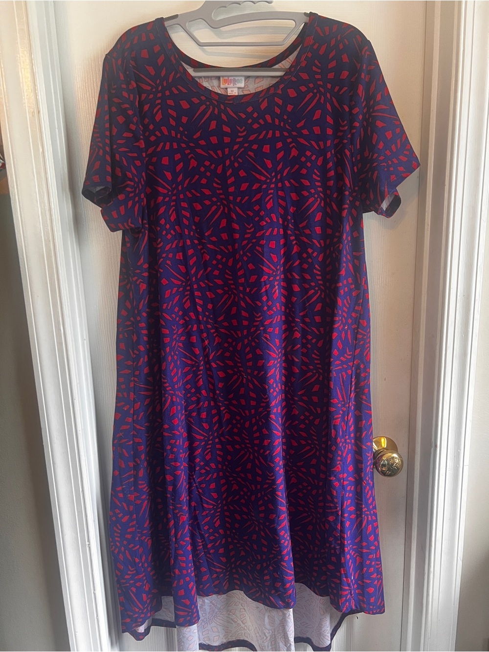 LuLaRoe Carly with Red & Blue Geometric Print - Midi